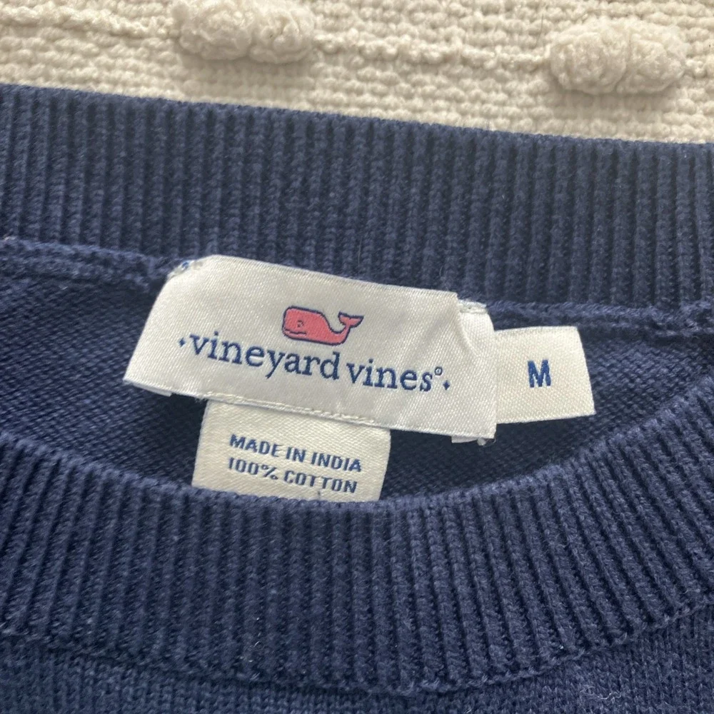 Vineyard Vines Sz M Womens Sweater Pullover Navy Multi Whale Print Cotton Ruffle - Picture 2 of 8
